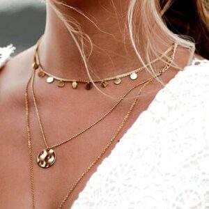Collier ras de cou or collier médaille martelée