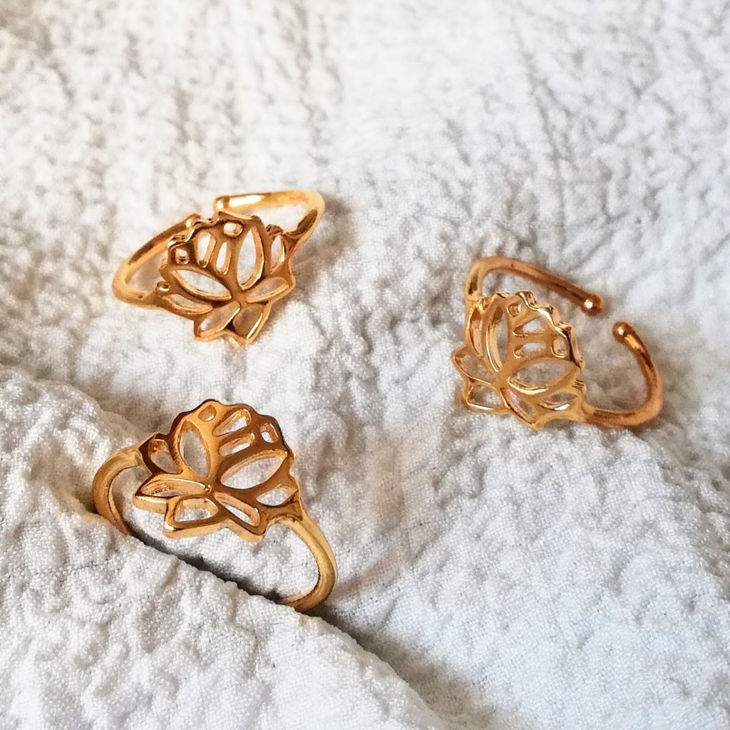 Bague Réglable En Bronze Filigrane – Fleur De Lotus Rouge – Diamètre 16 Mm – Adulte – Neuf Sans Emballage