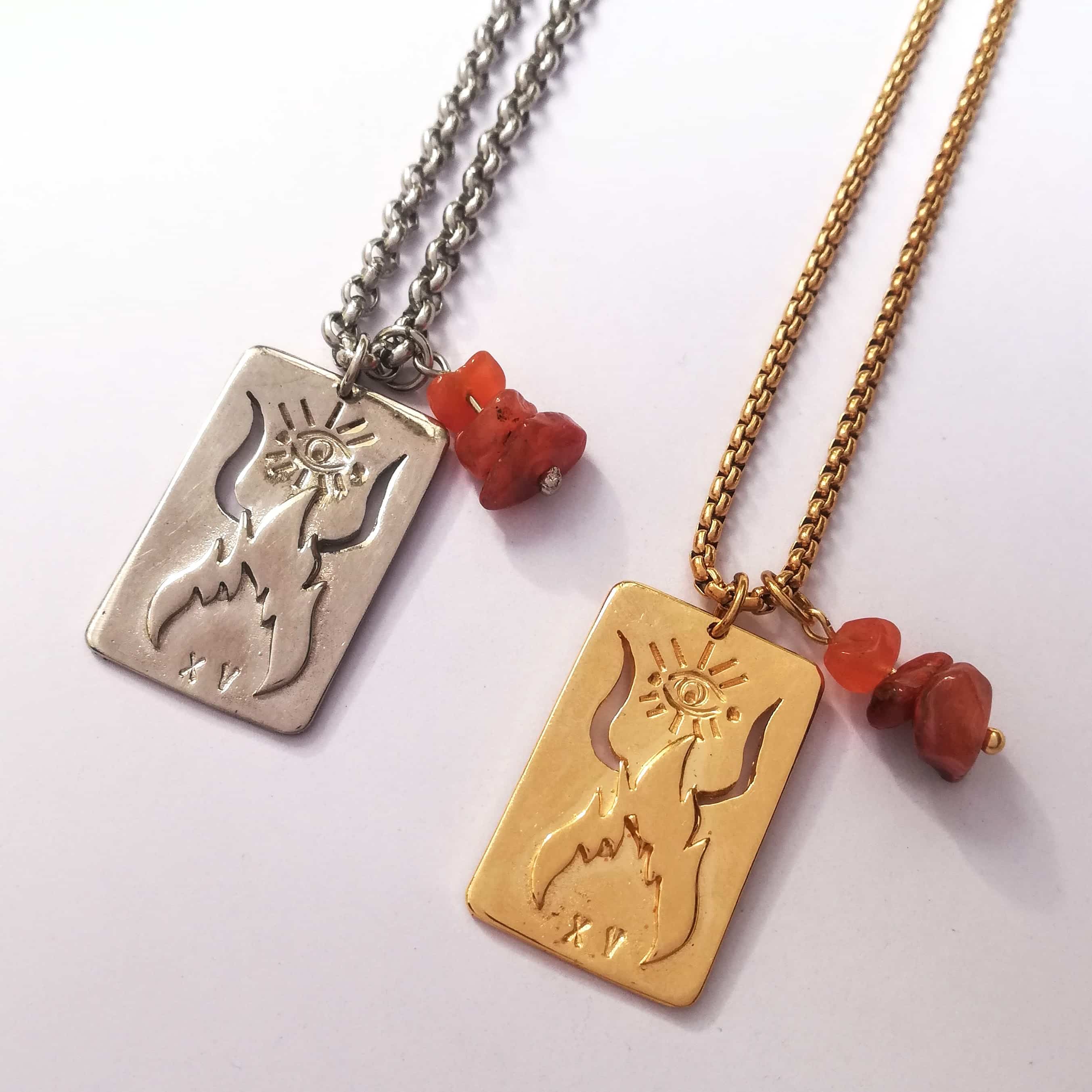 collier tarot diable or argent