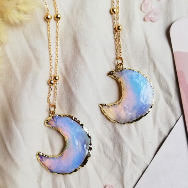 collier lune opalite or