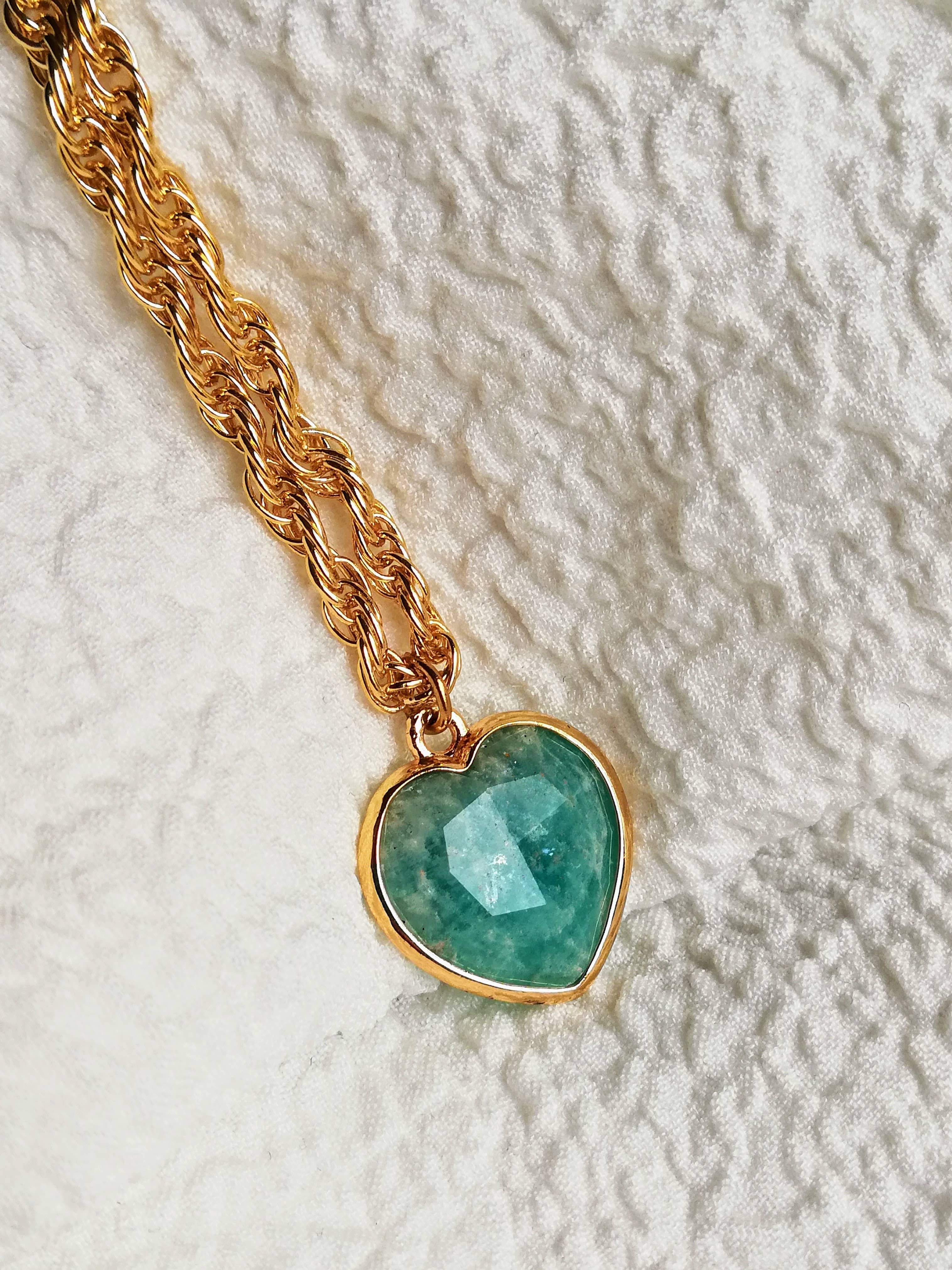 collier coeur amazonite or