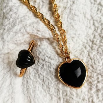 bijou coeur or agate noir