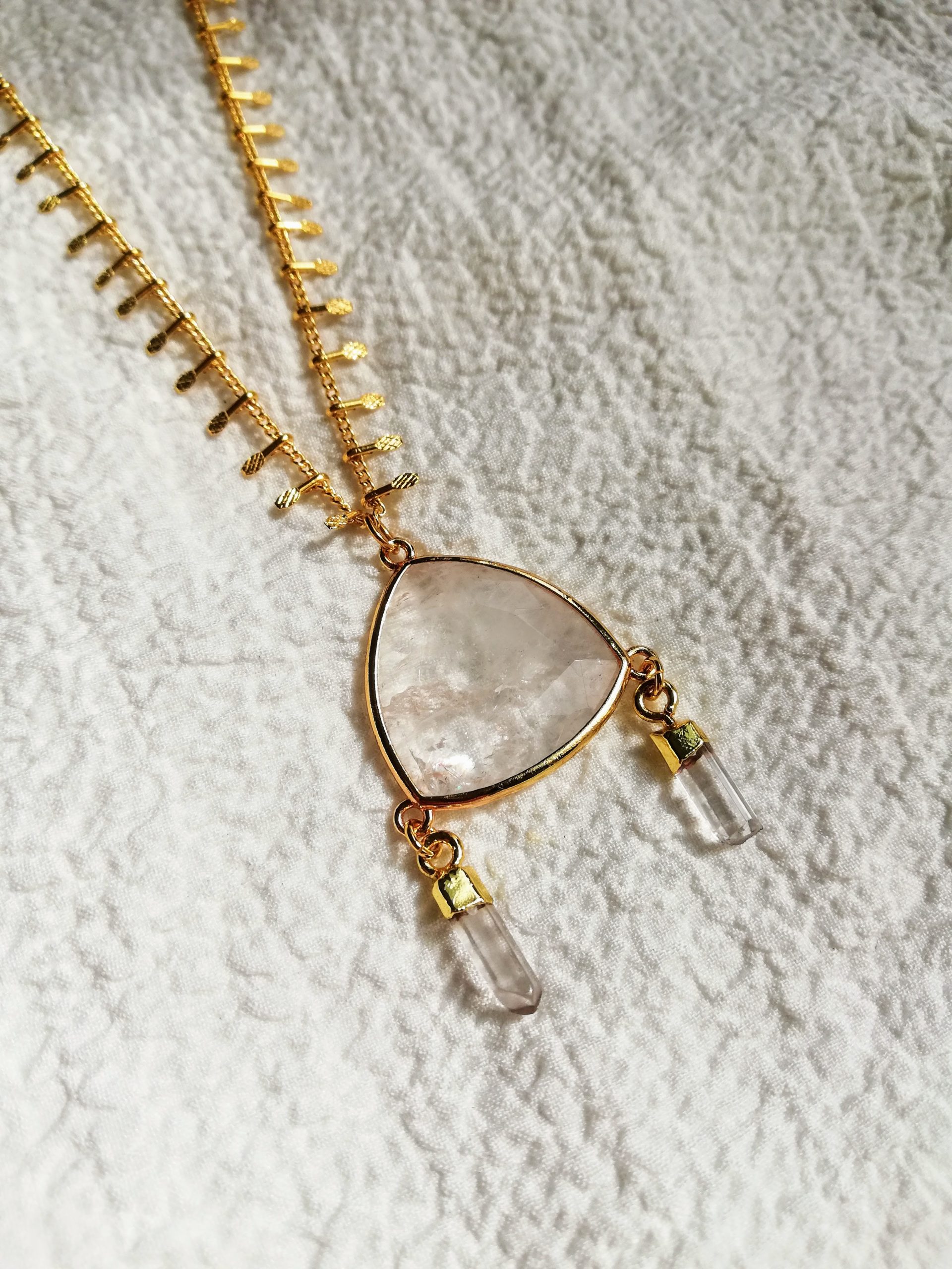 Collier Pendentif Bohème Chat En Opalite Et Cristal - Argenté - Longueur 60cm - Neuf
