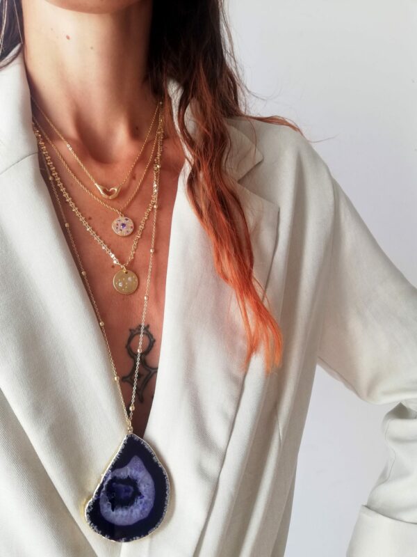 Collier Pendentif Vintage – Étoiles Violettes En Pierre (verre?) – Occasion