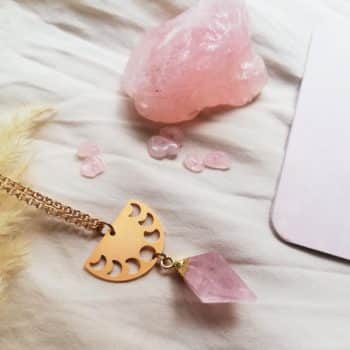 collier quartz rose or