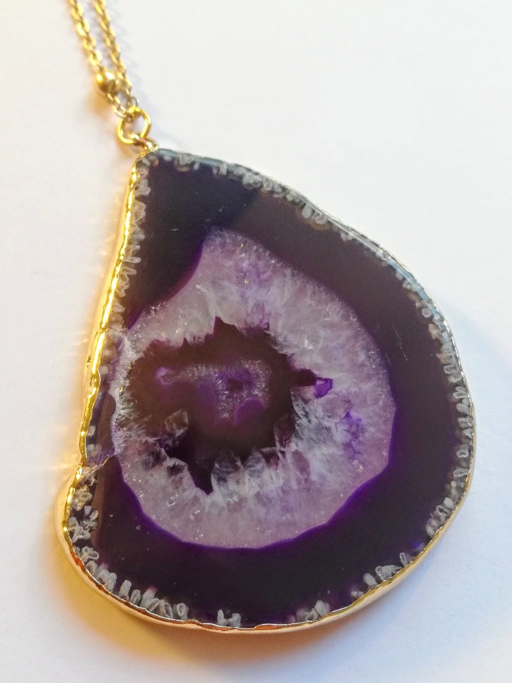 Collier Sautoir Vintage Années 70 Avec Médaillon En Agate - Plaqué Argent, Longueur 56-60 Cm