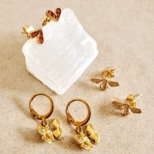 parure boucles d'oreilles femmes abeilles papillons coeurs oranges