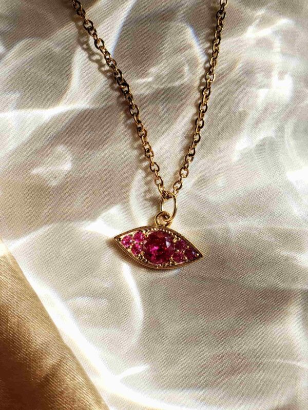 collier 3eme oeil rose zircons
