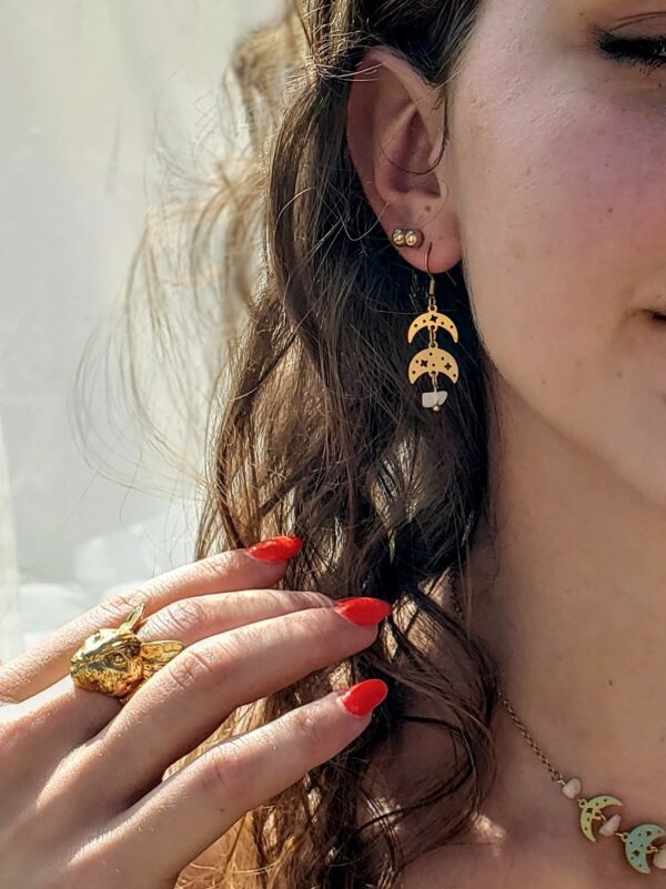 Boucles D'oreilles Pendantes En Pierre De Lune - Fermoir Dormeuse En Alliage Argenté - Idéal Cadeau