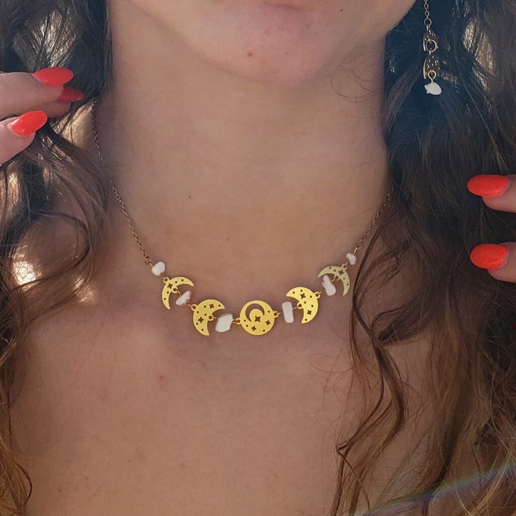 Collier ras de cou pierre de lune or ou argent La Jungle Bijoux